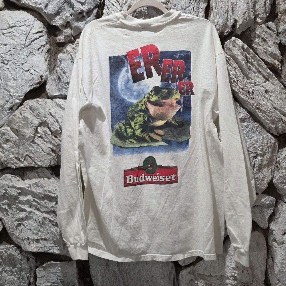 Vintage 1995 Budweiser Bud Weis Er Frogs Long Sleeve Shirt 2XL USA White Beer